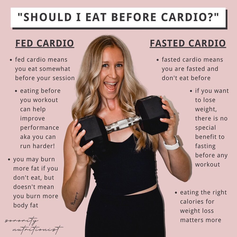 Do you eat before working out?💦
.
Recently one of my fit babe clients inside TSN Small Group Coaching👯&zwj;♀️ asked me if it&rsquo;s better to eat🤗 or not to eat👎🏼 before working out for fat loss after hearing contradicting pieces of advice on the internet💻
.
Truth is, as a Registered Dietitian💁🏼&zwj;♀️ I always used to tell my clients to eat before they worked out when I first began my career. That was because research shows🔬 there is so much benefit for having carbs like fruit🍌 as a rapid source of energy to enhance how fast you run or how much you lift! That being said... my opinion on this has changed, because I honestly don't like eating much before I workout in the morning LOL😂
.
After looking more into fasted cardio, I think there is a lot of hype around it and it makes my clients feel like they have to fast to lose weight and get results from their workouts😩 Honestly speaking, whether or not you eat before your workout doesn't have as much effect on fat loss and toning up🙅🏼&zwj;♀️ as doing the damn workout does AND most importantly... eating the right calories!👊🏼
.
Getting your weight loss calories in CHECK✔️ and eating less than what you burn🔥 daily matters more for weight loss than fasted versus fed cardio
.
Do you exercise consistently but aren't seeing any weight loss? Chances are you may not be eating the right calories for your goals! Click the link in bio👆🏼 to apply for coaching to lose your first 10 pounds🎉calorie tracking inside TSN weight loss❤️
.
.
#fastedcardio #fastedworkout #weightlossworkout #howtoloseweight #howtolosefat #gettoned #toningup #weightlossplateau #caloriecountingdiet #caloriedeficitdiet #countingcalories #caloriecontrolled #calorietracking #calorieburn #weeklyweightloss #sororitynutritionist #cantloseweight
